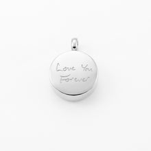 Load image into Gallery viewer, Small Round Ashes Urn Handwriting Necklace – Silver
