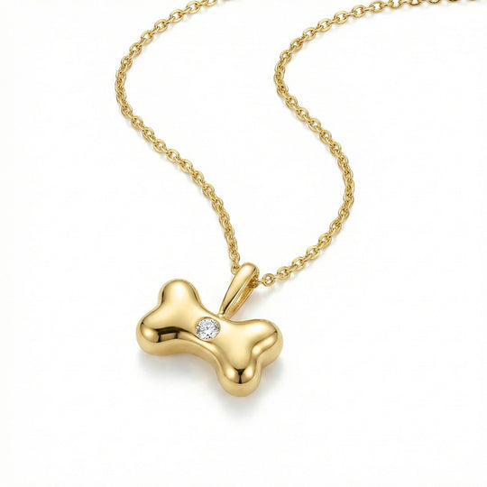 Dog Bone Urn Crystal Necklace - Gold