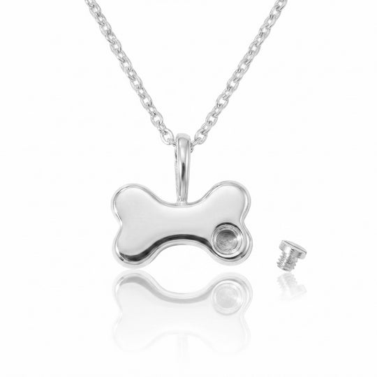 Dog Bone Urn Crystal Necklace - Silver