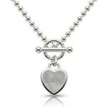 Load image into Gallery viewer, Fingerprint Bead Chain T-Bar Heart Necklace – Silver
