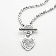 Load image into Gallery viewer, Fingerprint Bead Chain T-Bar Heart Necklace – Silver
