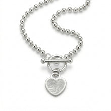 Load image into Gallery viewer, Fingerprint Bead Chain T-Bar Heart Necklace – Silver
