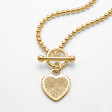 Load image into Gallery viewer, Fingerprint Bead Chain T-Bar Heart Necklace – Gold
