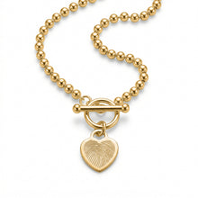 Load image into Gallery viewer, Fingerprint Bead Chain T-Bar Heart Necklace – Gold
