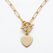 Load image into Gallery viewer, Fingerprint T-Bar Paperclip Chain with Heart Pendant – Gold
