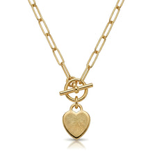 Load image into Gallery viewer, Fingerprint T-Bar Paperclip Chain with Heart Pendant – Gold
