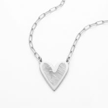 Load image into Gallery viewer, Fingerprint Heart Necklace with Paperclip Chain – Silver
