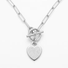 Load image into Gallery viewer, Fingerprint T-Bar Paperclip Chain with Heart Pendant – Silver
