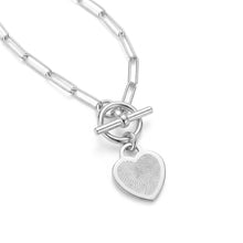 Load image into Gallery viewer, Fingerprint T-Bar Paperclip Chain with Heart Pendant – Silver
