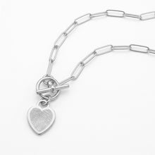 Load image into Gallery viewer, Fingerprint T-Bar Paperclip Chain with Heart Pendant – Silver
