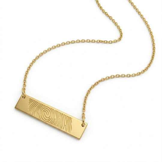 Fingerprint Name Bar Necklace - Gold