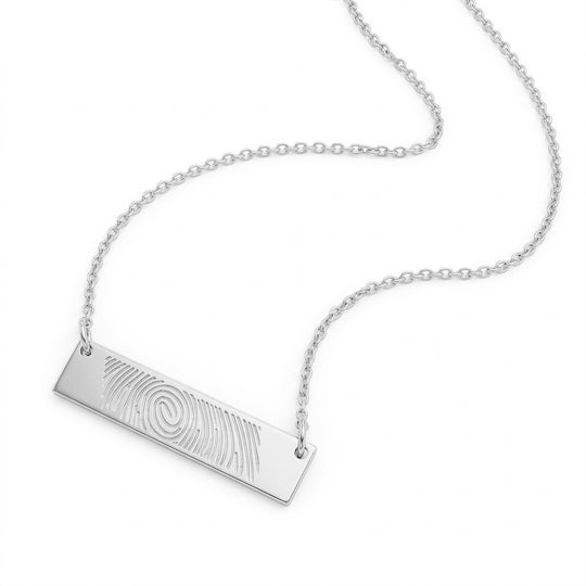 Fingerprint Name Bar Necklace - Silver