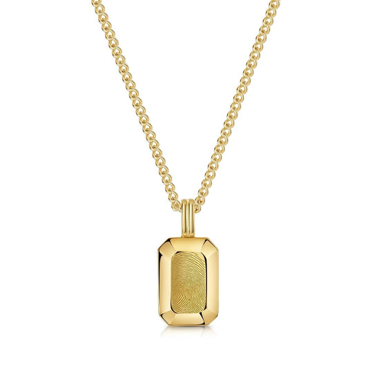 Fingerprint Ingot Tag Mens Necklace Gold