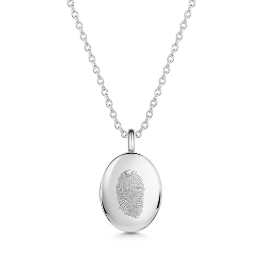 Fingerprint Oval Locket Silver