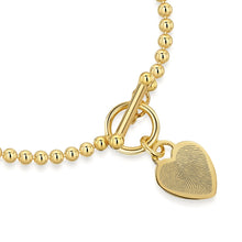 Load image into Gallery viewer, Fingerprint Personalised Bracelet T-Bar Heart On Bead Chain Gold
