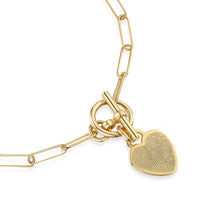 Load image into Gallery viewer, Fingerprint Personalised Bracelet T-Bar Heart On Paperclip Chain Gold
