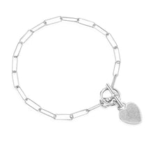 Load image into Gallery viewer, Fingerprint Personalised Bracelet T-Bar Heart On Paperclip Chain Silver
