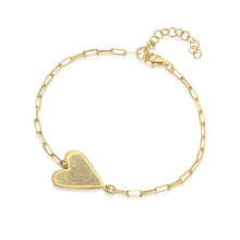 Load image into Gallery viewer, Fingerprint Personalised Heart Pendant On Paperclip Chain Bracelet Gold
