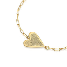 Load image into Gallery viewer, Fingerprint Personalised Heart Pendant On Paperclip Chain Bracelet Gold
