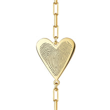 Load image into Gallery viewer, Fingerprint Personalised Heart Pendant On Paperclip Chain Bracelet Gold
