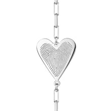 Load image into Gallery viewer, Fingerprint Personalised Heart Pendant On Paperclip Chain Bracelet Silver
