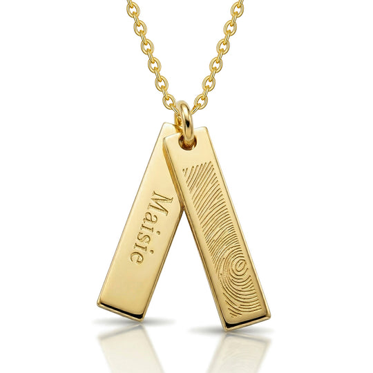 Fingerprint Twin Tag Name Necklace - Gold