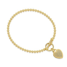 Load image into Gallery viewer, Fingerprint Personalised Bracelet T-Bar Heart On Bead Chain Gold
