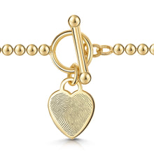 Load image into Gallery viewer, Fingerprint Personalised Bracelet T-Bar Heart On Bead Chain Gold
