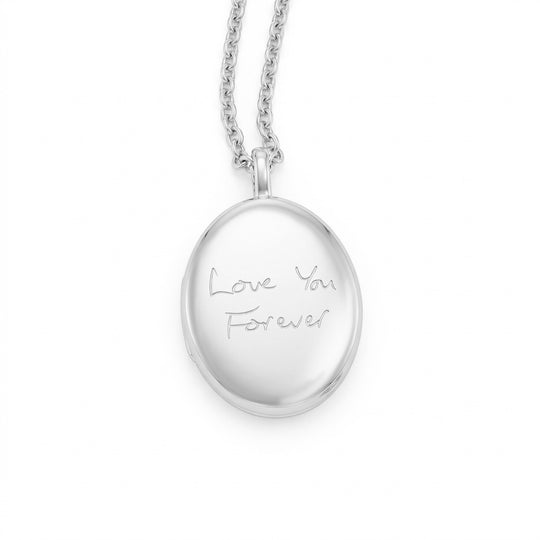 Silver Oval Personalised Handwriting Locket - Silver