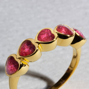 Heart Chain Ashes Resin Ring - Gold
