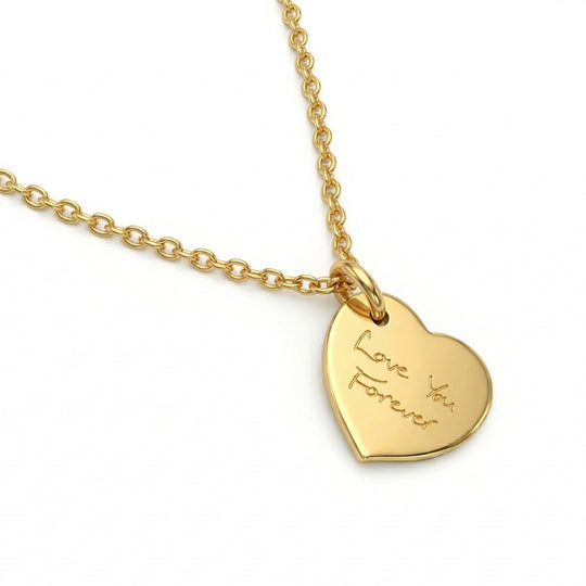 Drop Heart Handwriting Necklace - Gold