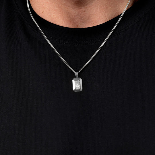 Fingerprint Ingot Tag Men’s Necklace – Silver