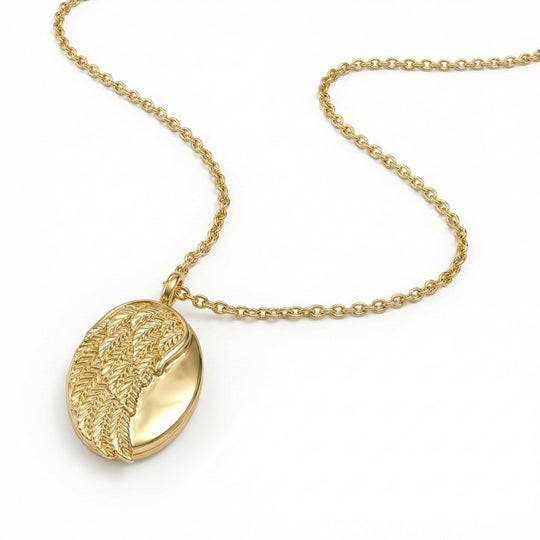 Angel Wing Oval Locket - Gold
