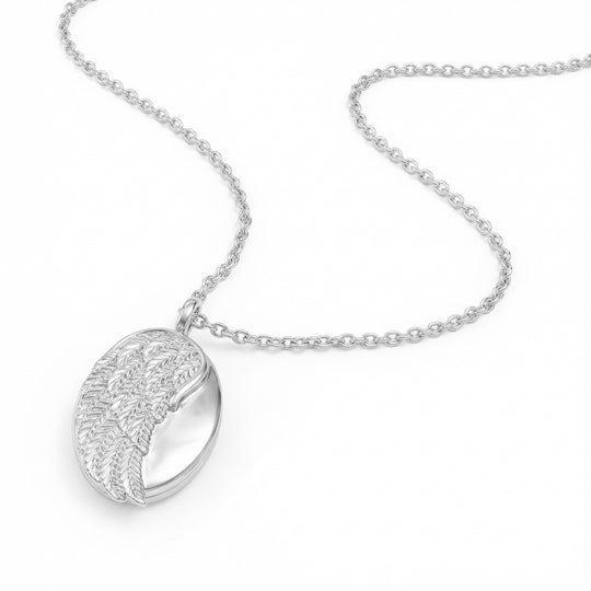 Angel Wing Oval Locket - Silver