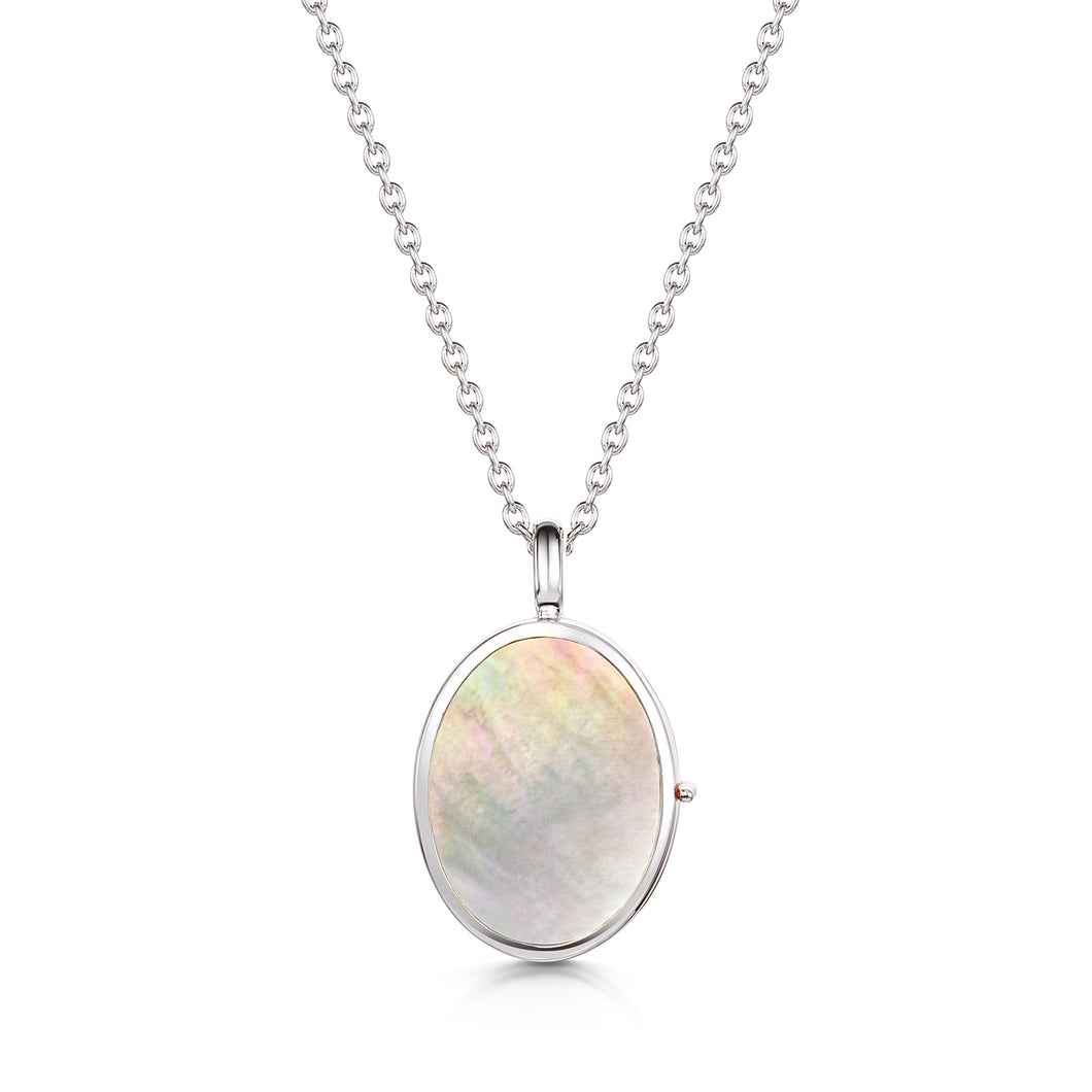 Mother Of Pearl Oval Locket - Silver