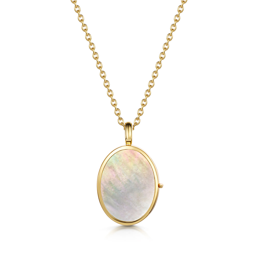 Black Mother Of Pearl Oval Locket - Gold