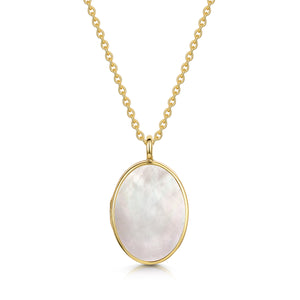 Large Oval Mother of Pearl Locket - Gold