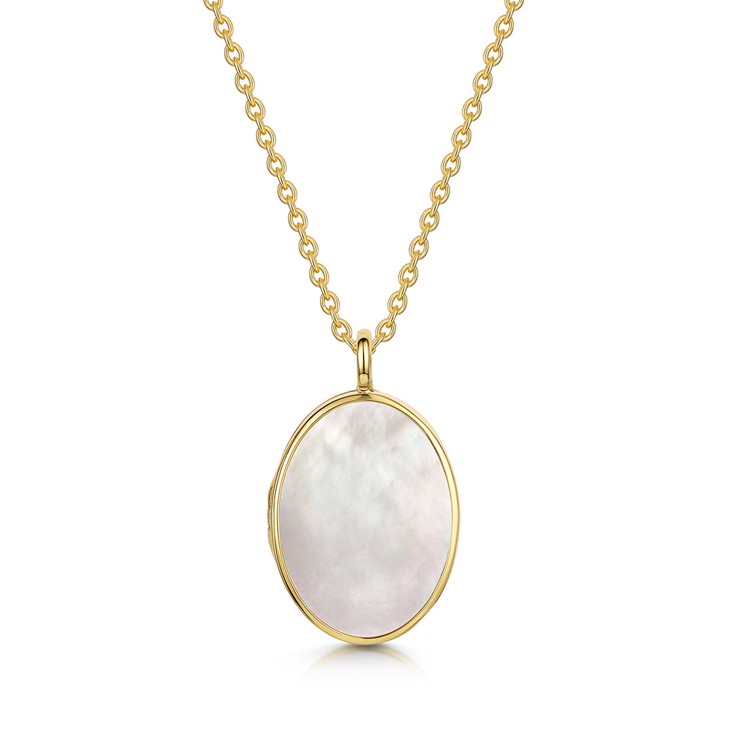 Large Oval Mother of Pearl Locket - Gold