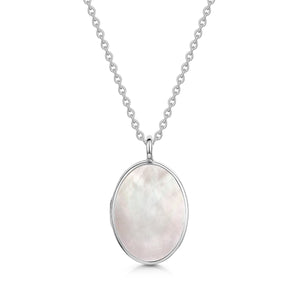 Large Oval Mother of Pearl Locket - Silver