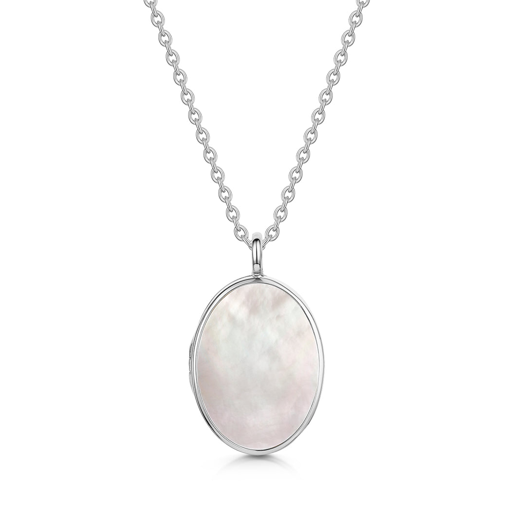 Large Oval Mother of Pearl Locket - Silver