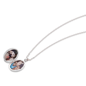 Oval Locket With Clear Crystal - Silver