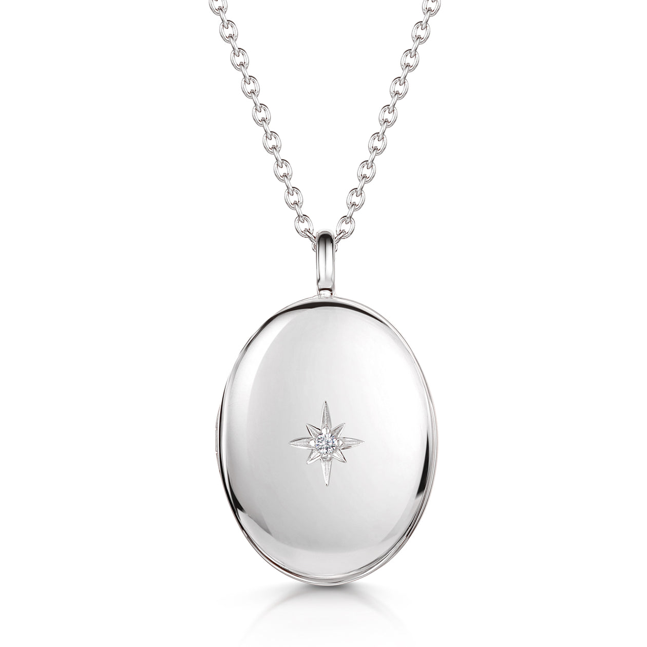 Large Silver Oval Locket With Clear Crystal – LOVELOX