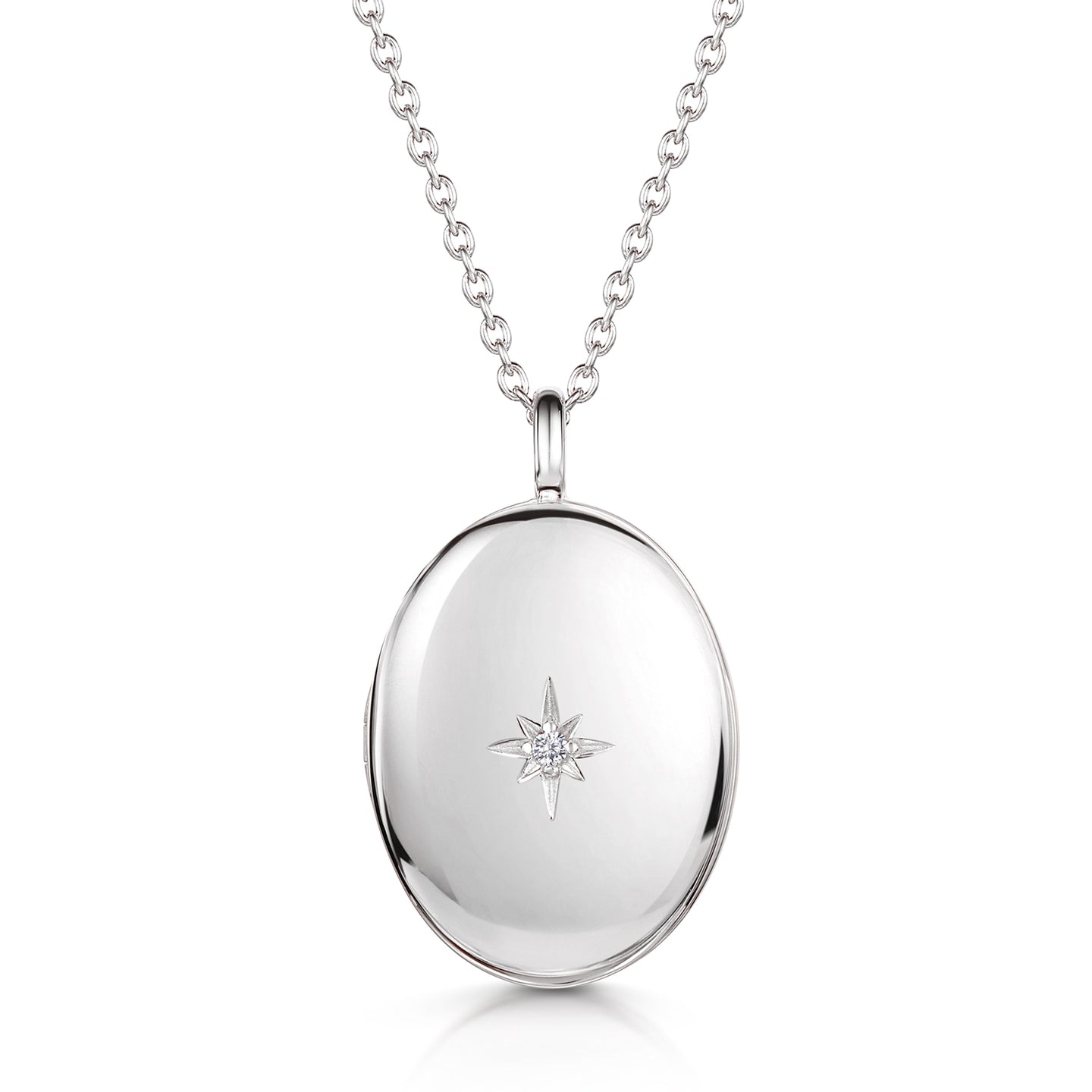 Large Silver Oval Locket With Clear Crystal