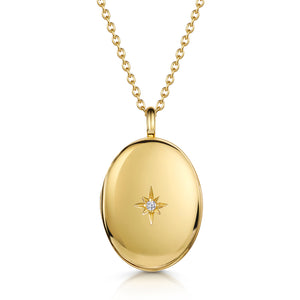 Large Gold Oval Locket With Clear Crystal