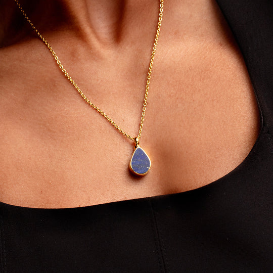 Teardrop Lapis Ashes Urn Necklace - Gold