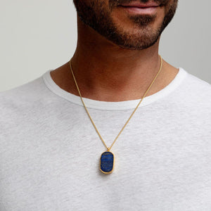 Men's Large Lapis Dog Tag Locket - Gold