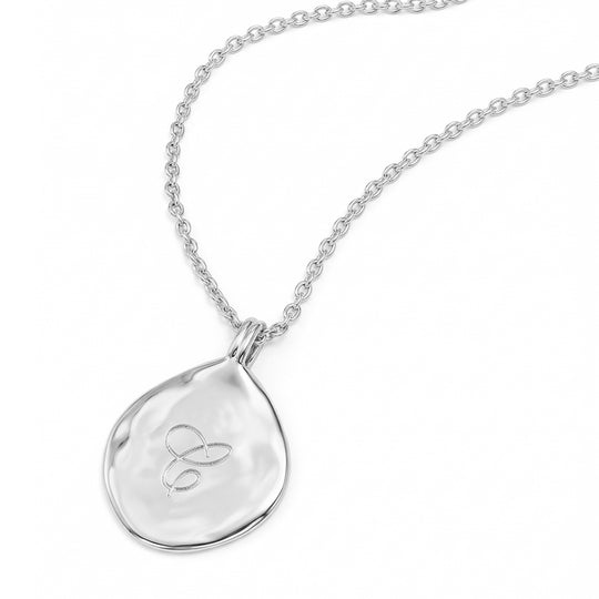 Large Organic Round Initial Necklace - Silver