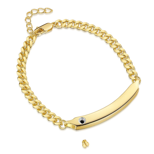 Legacy Name Bar Urn With Cuban Chain Bracelet  - Gold