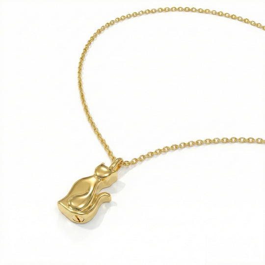 Cat Silhouette Urn Necklace - Gold
