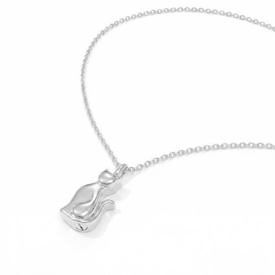 Cat Silhouette Urn Necklace - Silver